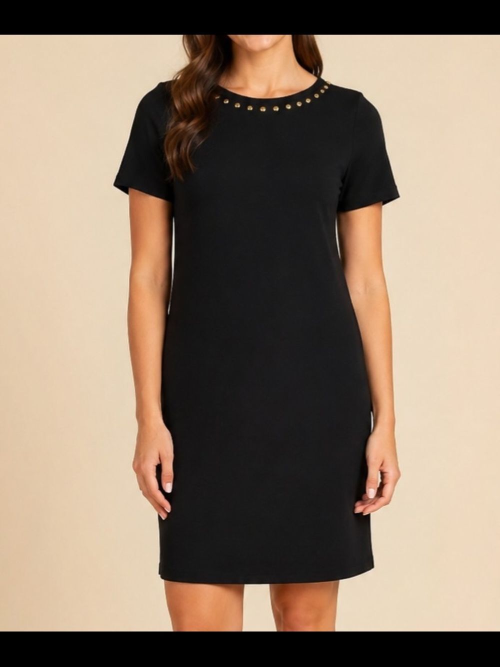 Michael Kors Little Black Dress Srudded Neck Women's Short Sleeve Sz M Classic